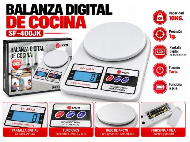 &uu BALANZA DIGITAL DE COCINA 1GR A 7KG SF-400